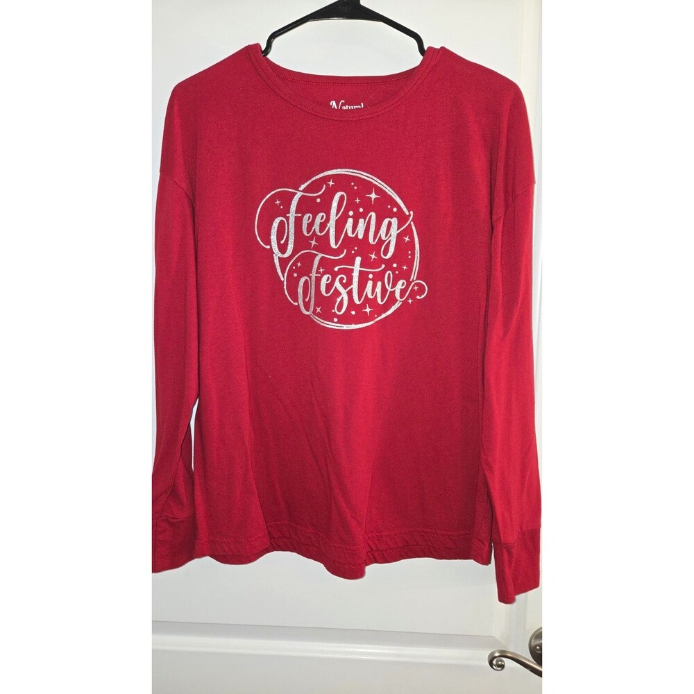 Natural Reflections Women's Red Crew Neck Long Sleeve Graphic TShirt M Christmas